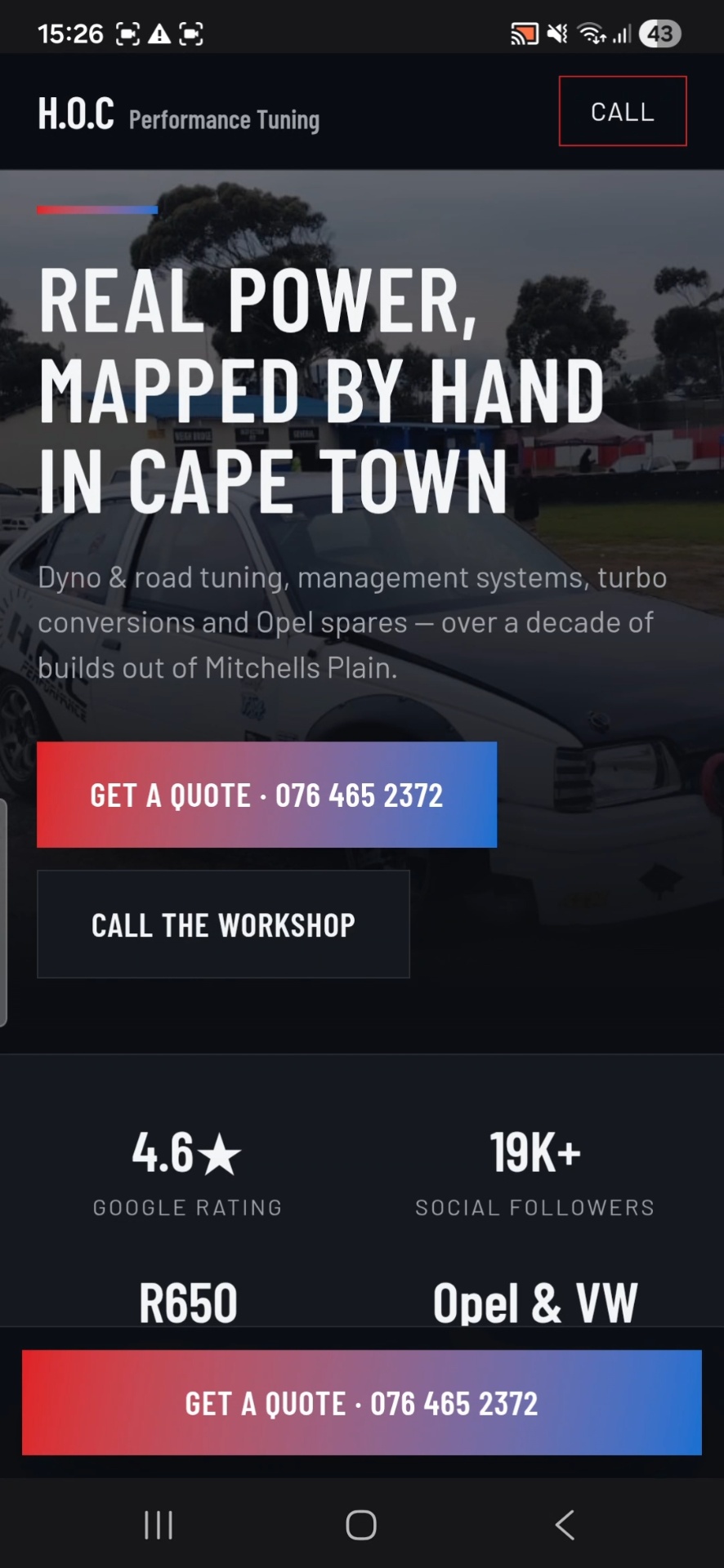 H.O.C Performance Tuning website designed by JM Website Developers
