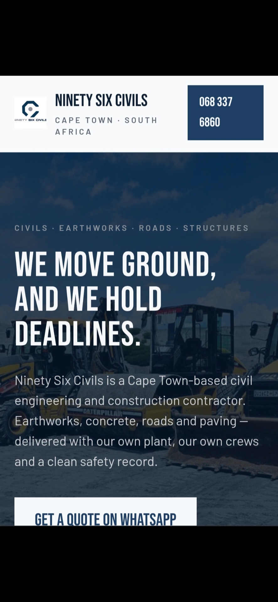 Ninety Six Civils website designed by JM Website Developers