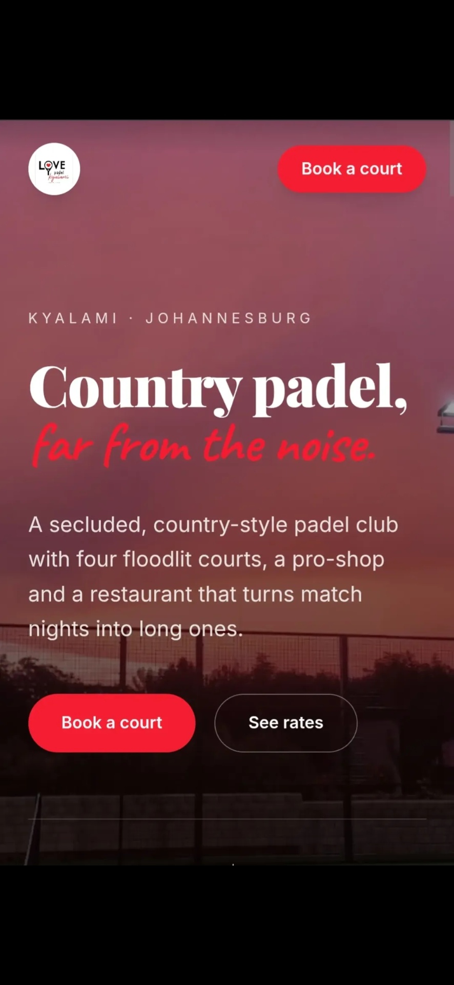 Love Padel Kyalami website designed by JM Website Developers