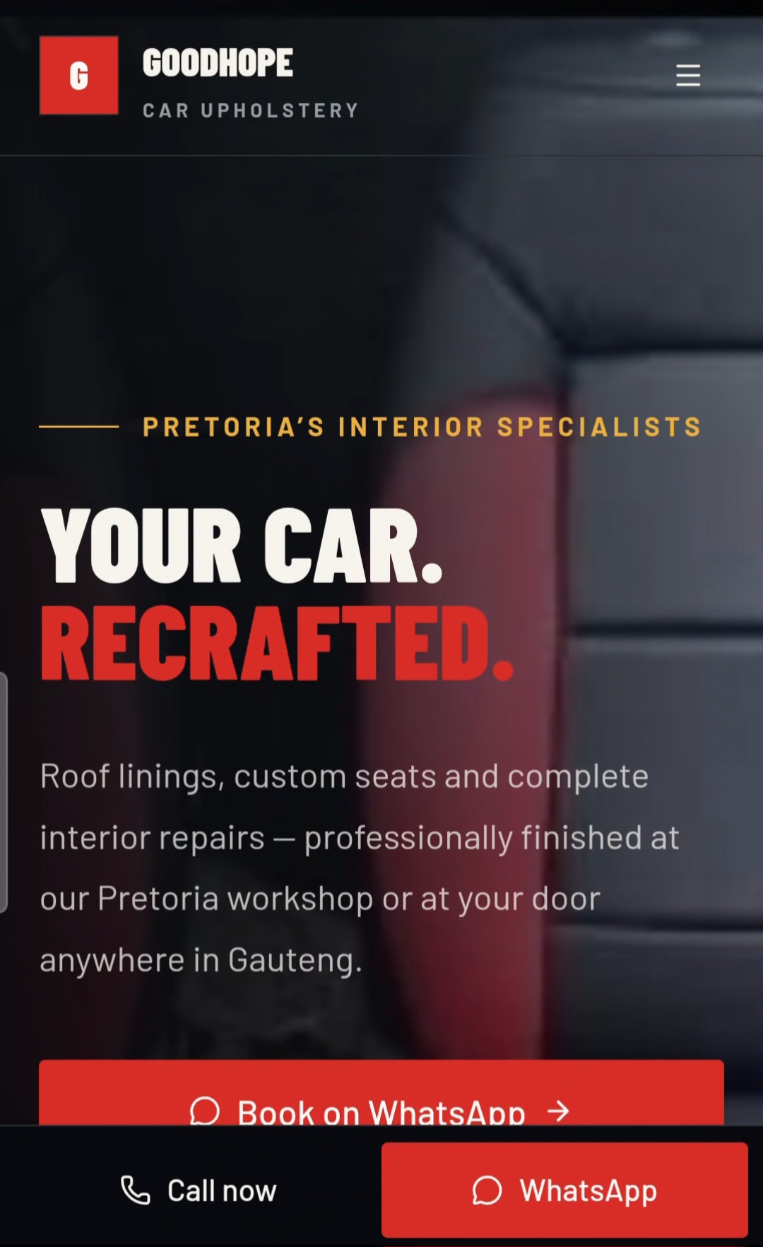 Goodhope Car Upholstery website designed by JM Website Developers