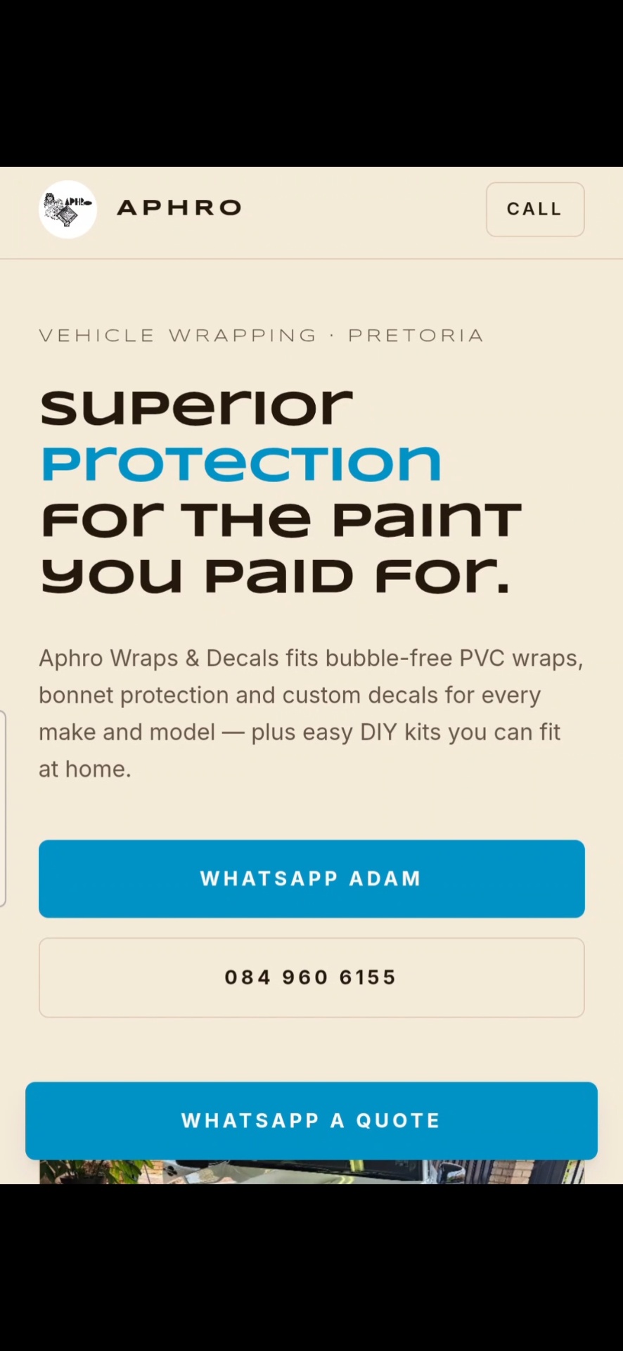 Aphro Wraps & Decals website designed by JM Website Developers